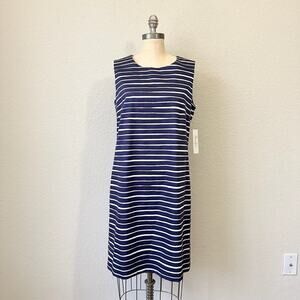 PERSIFOR Margot Dress Navy Blue Striped Sleeveless Cotton Shift NWT